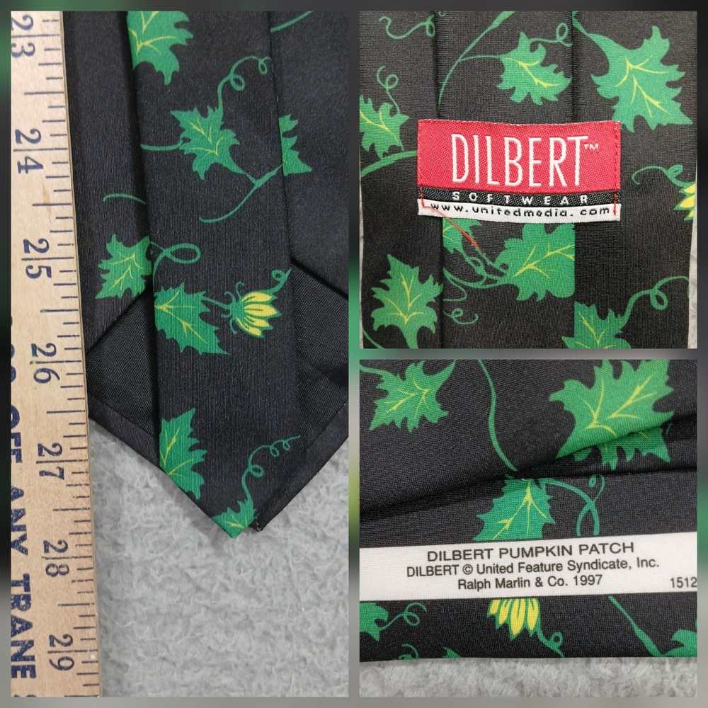 Dilbert Pumpkin Patch‎ Tie Ralph Marlin 1997 Black Green Vine Novelty